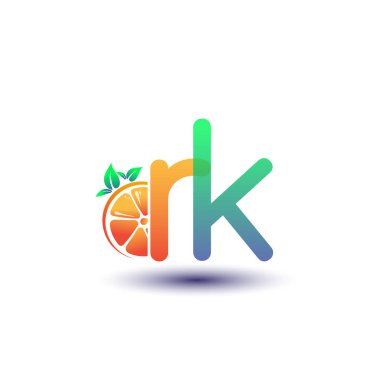İlk harf RK logotype turuncu ve yeşil renk, taze meyve dükkanı için ilk logo veya taze meyve veya doğa ile ilgili herhangi bir şirket, vektör çizimi.