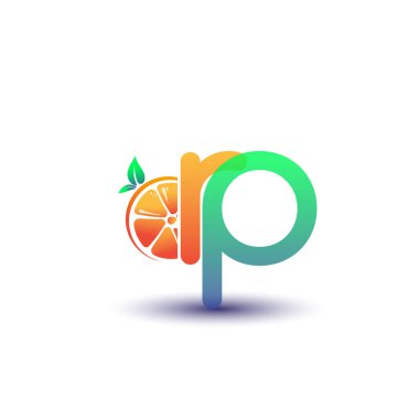 İlk harf RP logotype turuncu ve yeşil renk, taze meyve dükkanı için ilk logo veya taze meyve veya doğa ile ilgili herhangi bir şirket, vektör çizimi.