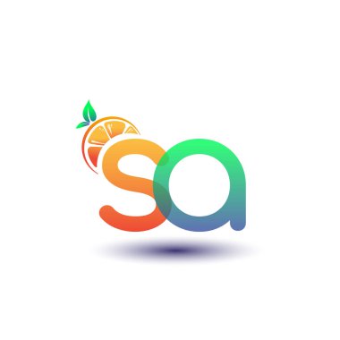 İlk harf SA logotype turuncu ve yeşil renk, taze meyve dükkanı için ilk logo veya taze meyve veya doğa ile ilgili herhangi bir şirket, vektör illüstrasyonu.