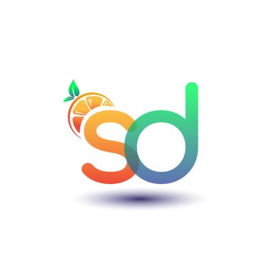 İlk harf SD logotype turuncu ve yeşil renk, taze meyve dükkanı için ilk logo veya taze meyve veya doğa ile ilgili herhangi bir şirket, vektör illüstrasyonu.