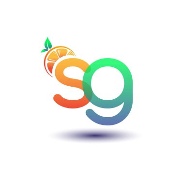 İlk harf SG logotype turuncu ve yeşil renk, taze meyve dükkanı için ilk logo veya taze meyve veya doğa ile ilgili herhangi bir şirket, vektör çizimi.