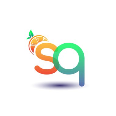 İlk harf SQ logotype turuncu ve yeşil renk, taze meyve dükkanı için ilk logo veya taze meyve veya doğa ile ilgili herhangi bir şirket, vektör çizimi.