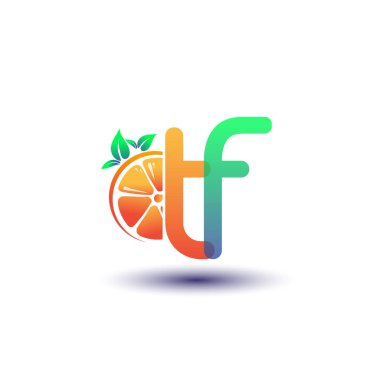 İlk harf TF logotype turuncu ve yeşil renk, taze meyve dükkanı için ilk logo veya taze meyve veya doğa ile ilgili herhangi bir şirket, vektör çizimi.