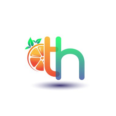 İlk harf TH logotype turuncu ve yeşil renk, taze meyve dükkanı için ilk logo veya taze meyve veya doğa ile ilgili herhangi bir şirket, vektör illüstrasyonu.