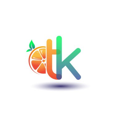 İlk harf TK logotype turuncu ve yeşil renk, taze meyve dükkanı için ilk logo veya taze meyve veya doğa ile ilgili herhangi bir şirket, vektör illüstrasyonu.