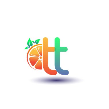 İlk harf TT logotype turuncu ve yeşil renk, taze meyve dükkanı için ilk logo veya taze meyve veya doğa ile ilgili herhangi bir şirket, vektör çizimi.