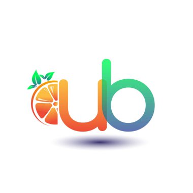 İlk harf UB logotype turuncu ve yeşil renk, taze meyve dükkanı için ilk logo veya taze meyve veya doğa ile ilgili herhangi bir şirket, vektör çizimi.