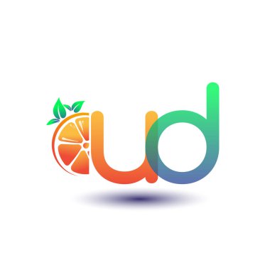 İlk harf UD logotip turuncu ve yeşil renk, taze meyve dükkanı için ilk logo veya taze meyve veya doğa ile ilgili herhangi bir şirket, vektör illüstrasyonu.