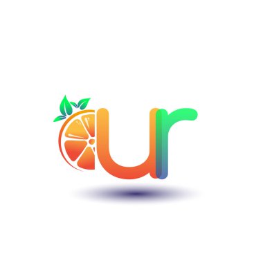 İlk harf UR logotype turuncu ve yeşil renk, taze meyve dükkanı için ilk logo veya taze meyve veya doğa ile ilgili herhangi bir şirket, vektör illüstrasyonu.