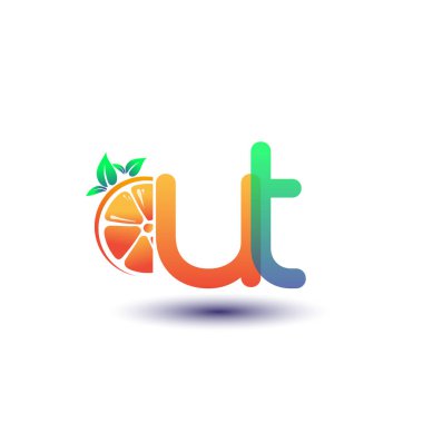İlk harf UT logotype turuncu ve yeşil renk, taze meyve dükkanı için ilk logo veya taze meyve veya doğa ile ilgili herhangi bir şirket, vektör çizimi.