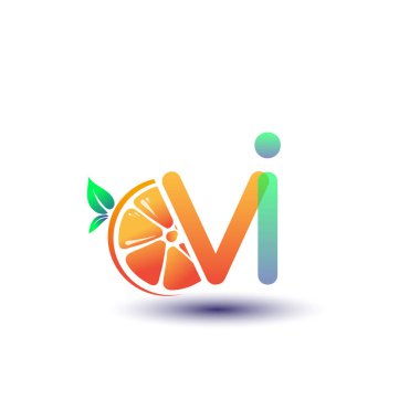 İlk harf VI logotype turuncu ve yeşil renk, taze meyve dükkanı için ilk logo veya taze meyve veya doğa ile ilgili herhangi bir şirket, vektör çizimi.