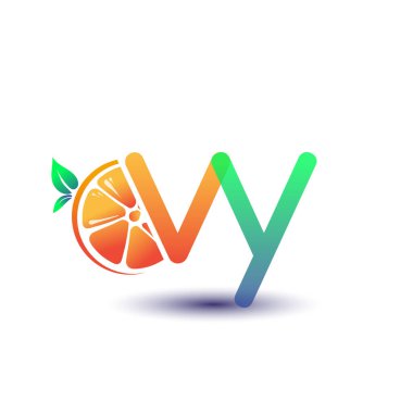 İlk harf VY logotype turuncu ve yeşil renk, taze meyve dükkanı için ilk logo veya taze meyve veya doğa ile ilgili herhangi bir şirket, vektör çizimi.