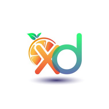 İlk harf XD logotype turuncu ve yeşil renk, taze meyve dükkanı için ilk logo veya taze meyve veya doğa ile ilgili herhangi bir şirket, vektör çizimi.