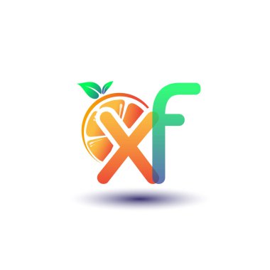 İlk harf XF logotype turuncu ve yeşil renk, taze meyve dükkanı için ilk logo veya taze meyve veya doğa ile ilgili herhangi bir şirket, vektör çizimi.
