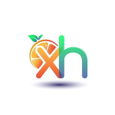 İlk harf XH logotype turuncu ve yeşil renk, taze meyve dükkanı için ilk logo veya taze meyve veya doğa ile ilgili herhangi bir şirket, vektör çizimi.