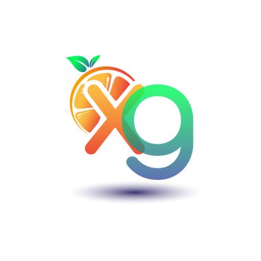 İlk harf XG logotype turuncu ve yeşil renk, taze meyve dükkanı için ilk logo veya taze meyve veya doğa ile ilgili herhangi bir şirket, vektör çizimi.