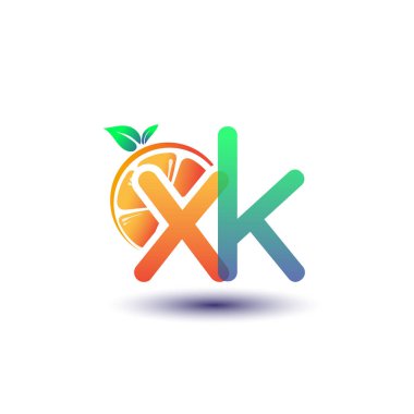 İlk harf XK logotype turuncu ve yeşil renk, taze meyve dükkanı için ilk logo veya taze meyve veya doğa ile ilgili herhangi bir şirket, vektör çizimi.
