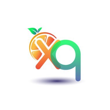 İlk harf XQ logotype turuncu ve yeşil renk, taze meyve dükkanı için ilk logo veya taze meyve veya doğa ile ilgili herhangi bir şirket, vektör çizimi.