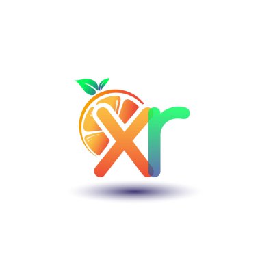 İlk harf XR logotype turuncu ve yeşil renk, taze meyve dükkanı için ilk logo veya taze meyve veya doğa ile ilgili herhangi bir şirket, vektör çizimi.