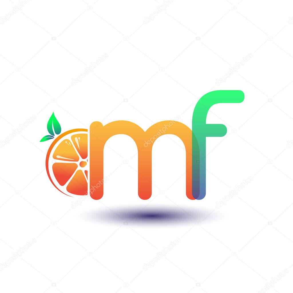 initial letter MF logotype orange and green color, initial logo for fresh fruit store or any company that related with fresh fruit or nature, vector illustration.