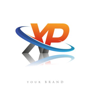İlk logo XP şirketinin adı turuncu ve mavi renkli, beyaz arka planda izole edilmiş. iş ve şirket kimliği için vektör logosu.