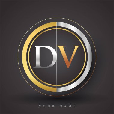 Daire şeklinde altın ve gümüş renkli harf logosu. İş veya şirket kimliğiniz için vektör tasarımı şablonu ögeleri.