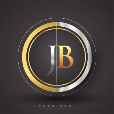 Daire şeklinde altın ve gümüş renkli JB Harf logosu. İş veya şirket kimliğiniz için vektör tasarımı şablonu ögeleri.