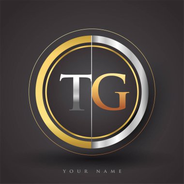 TG Harf logosu bir daire şeklinde, altın ve gümüş renkli. İş veya şirket kimliğiniz için vektör tasarımı şablonu ögeleri.