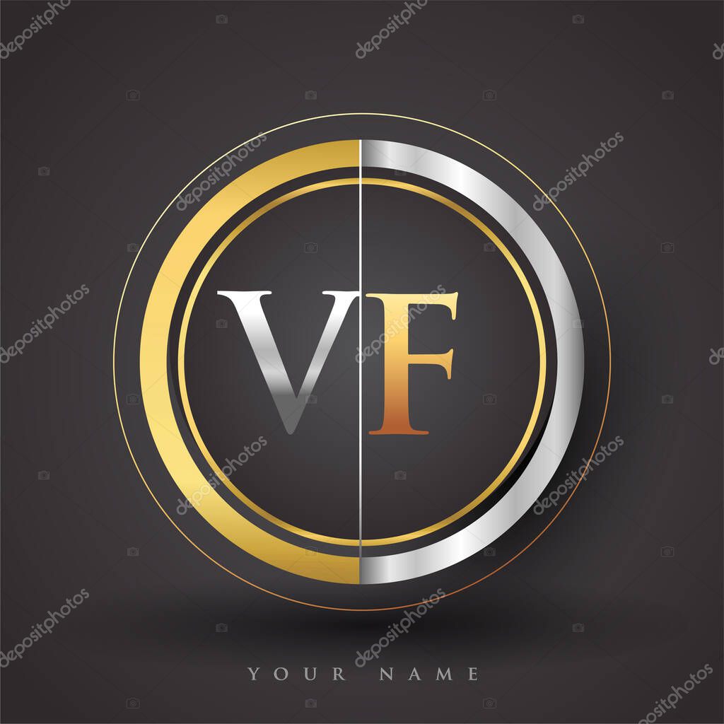 Vf Letter Logo In A Circle Gold And Silver Colored Vector Design Template Elements For Your Business Or Company Identity Larastock