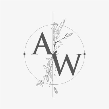 El Çizimi Çiçekli İlk Logo, Çember ve Çiçekli Düğün Yazı Tipi Logosu.