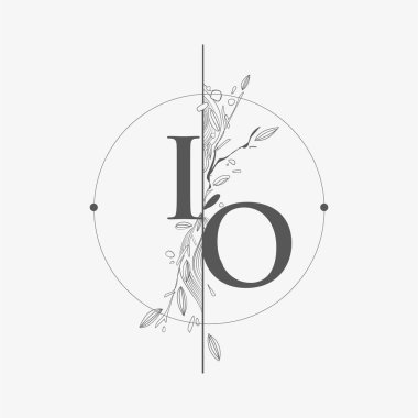 El Çizimi Çiçekli IO İlk Logosu, Çember ve Çiçekli Düğün Yazı Tipi Logosu.