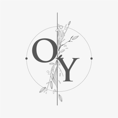 El Çizimi Çiçekli OY Baş Logosu, Çember ve Çiçekli Düğün Yazı Tipi Logosu.