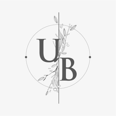 El Çizimi Çiçekli UB Baş Logosu, Çember ve Çiçekli Düğün Yazı Tipi Logosu.