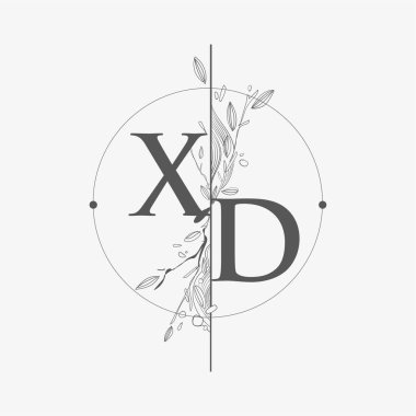 Harf XD El Çizimi Çiçekli İlk Logo, Çember ve Çiçekli Düğün Yazı Tipi Logosu.