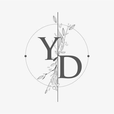 El Çizimi Çiçekli YD harfli ilk logo, Çember ve Çiçekli Düğün Yazı Tipi Logosu.