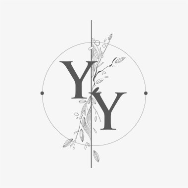 El Yazısı Çiçekli YY Baş Logosu, Çember ve Çiçekli Düğün Yazı Tipi Logosu.