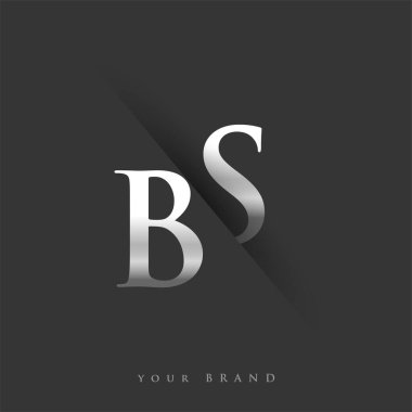 Şirket adı, gümüş rengi ve siyah arka planda / renk tasarımı için BS logo harfleri. İş ve şirket kimliği için vektör logosu.