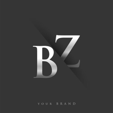 Şirketin adı için ilk harf BZ, gümüş renk ve siyah arka planda / renk tasarımı. İş ve şirket kimliği için vektör logosu.
