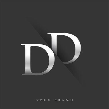 Şirket adı için DD harfi, gümüş rengi ve siyah arka planda / renk tasarımı. İş ve şirket kimliği için vektör logosu.