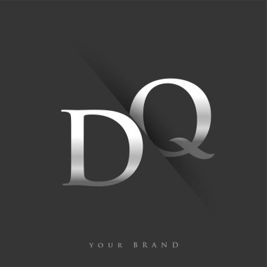 Şirketin adı, gümüş rengi ve siyah arkaplan tasarımının ilk logo harfleri DQ. İş ve şirket kimliği için vektör logosu.
