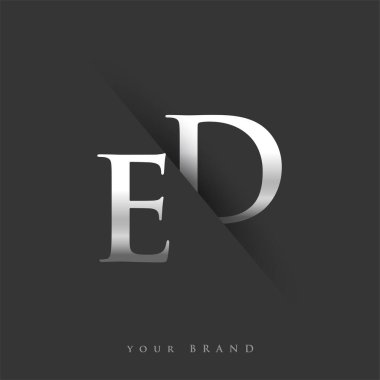 Şirket adı, gümüş rengi ve siyah arkaplan / renk tasarımı için ilk harf ED. İş ve şirket kimliği için vektör logosu.