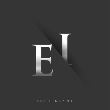 Şirketin adı, gümüş rengi ve siyah arkaplan tasarımının ilk logo harfleri. İş ve şirket kimliği için vektör logosu.