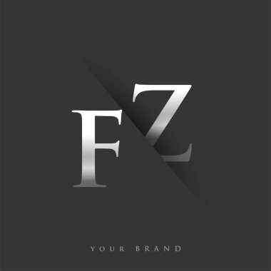 Şirketin adı, gümüş rengi ve siyah arkaplan tasarımları için ilk logo harfi FZ. İş ve şirket kimliği için vektör logosu.