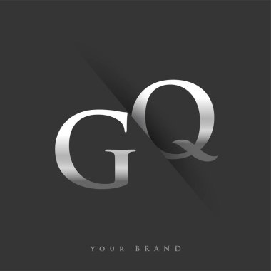 Şirketin adı, gümüş rengi ve siyah arkaplan tasarımının ilk harfi GQ. İş ve şirket kimliği için vektör logosu.