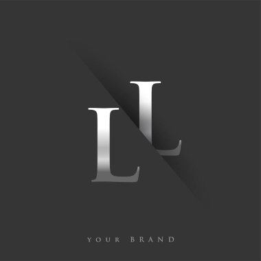 Şirket adı, gümüş rengi ve siyah arka planda slash tasarımı için LL ilk logo harfi. İş ve şirket kimliği için vektör logosu.