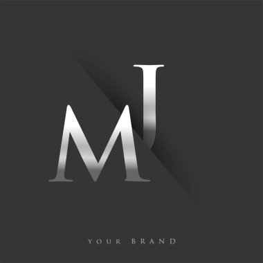 Şirketin adı, gümüş rengi ve siyah arkaplan tasarımına ait ilk logo harfleri MJ. İş ve şirket kimliği için vektör logosu.
