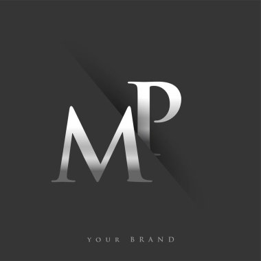 Şirketin adı, gümüş rengi ve siyah arka planda / renk tasarımı için milletvekili logosu. İş ve şirket kimliği için vektör logosu.