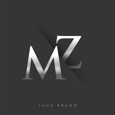 Şirketin adı, gümüş rengi ve siyah arka planda / renk tasarımı için ilk logo harfleri MZ. İş ve şirket kimliği için vektör logosu.