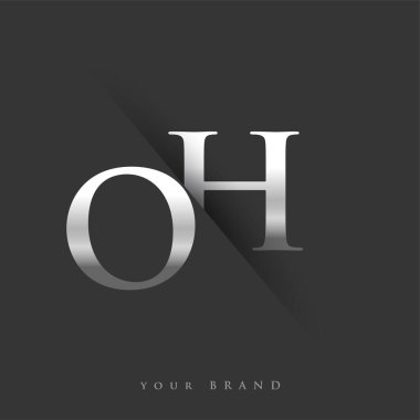 Şirketin adı, gümüş rengi ve siyah arkaplan tasarımının başlangıç logosu OH. İş ve şirket kimliği için vektör logosu.