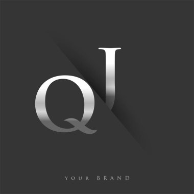 Şirketin adı için ilk harf QJ, gümüş renk ve siyah arka planda / renk tasarımı. İş ve şirket kimliği için vektör logosu.